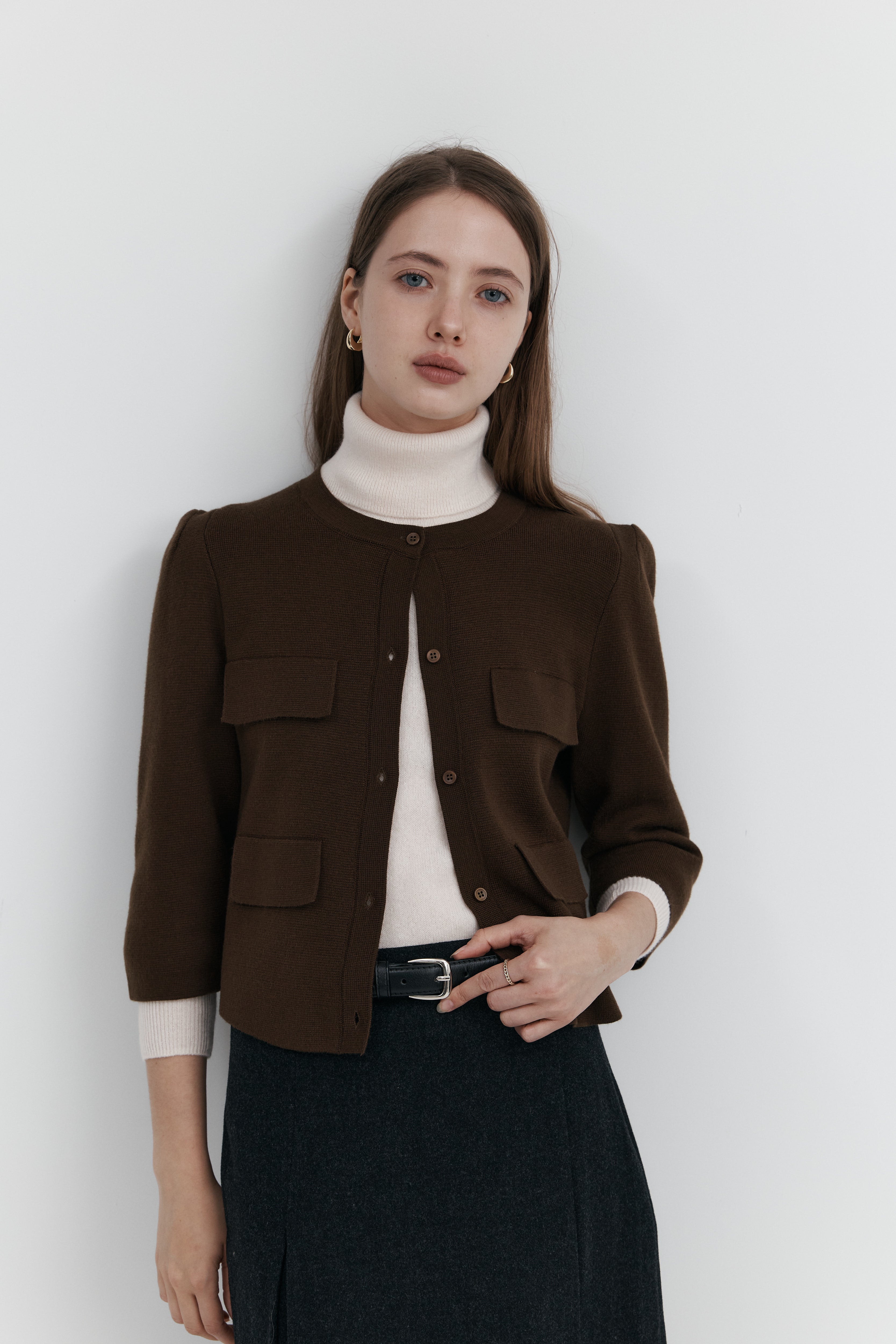 울 프릴 가디건 - 하프슬리브