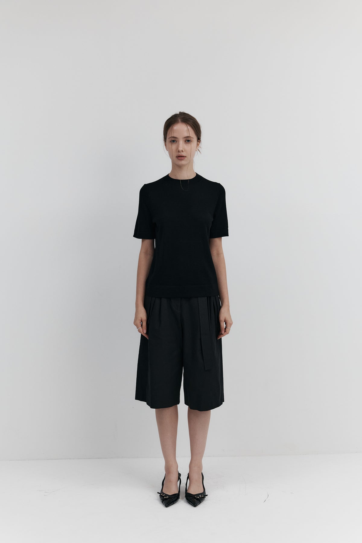 Biella Yarn Mock-Neck Knit — Short Sleeve