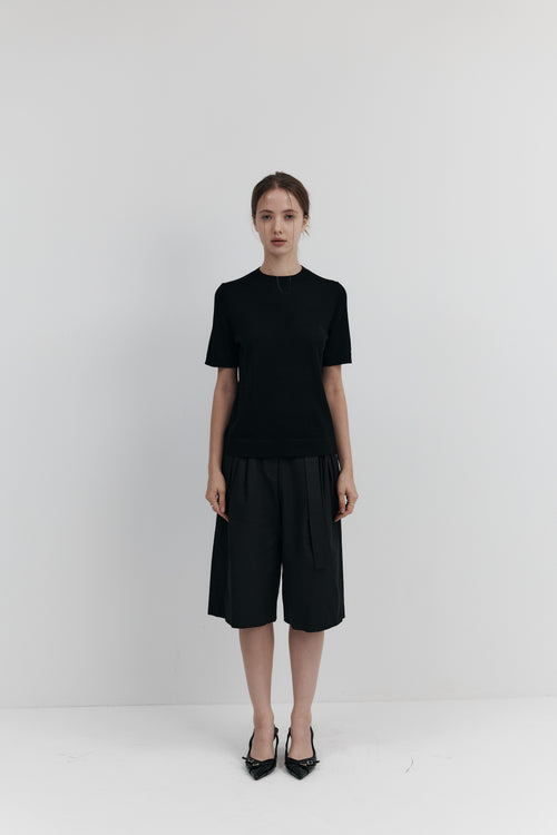Biella Yarn Mock-Neck Knit — Short Sleeve