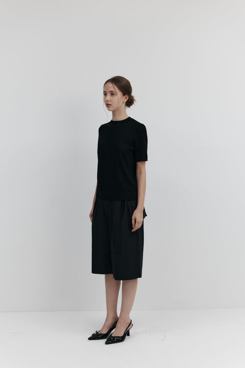 Biella Yarn Mock-Neck Knit — Short Sleeve